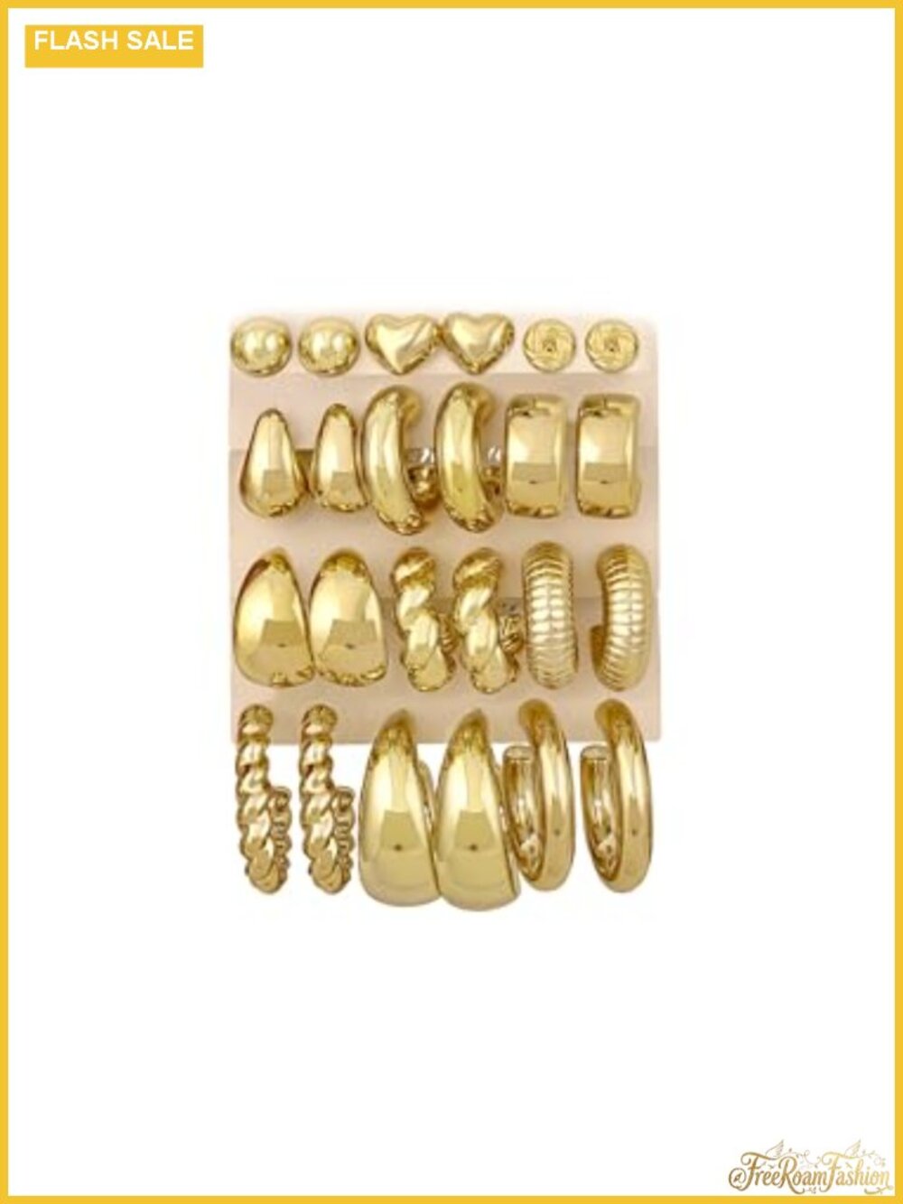 12 Pairs Gold Plated Hoop Earrings Set for Women Hypoallergenic Lightweight